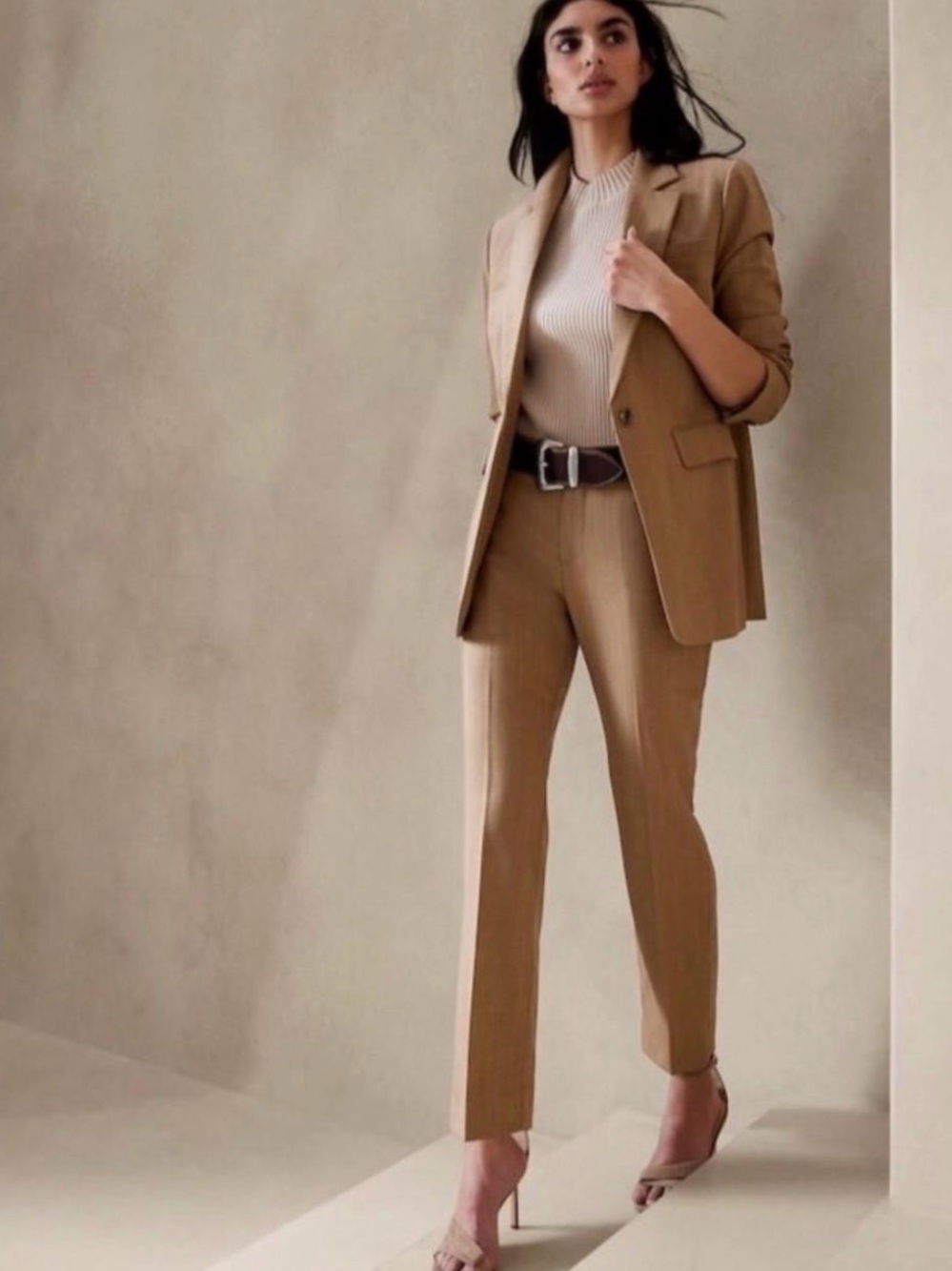 Banana Republic Sienna Camel Tailored Straight-Leg Trousers